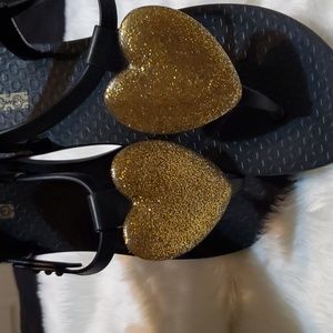Black/Gold Heart Sandals size 3